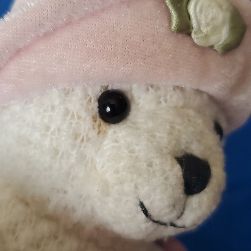 A&A Aurora Sweet Heart Teddy Bear Hawaii 7" White Waffle Weave Pink Hat Plush - Picture 12 of 12